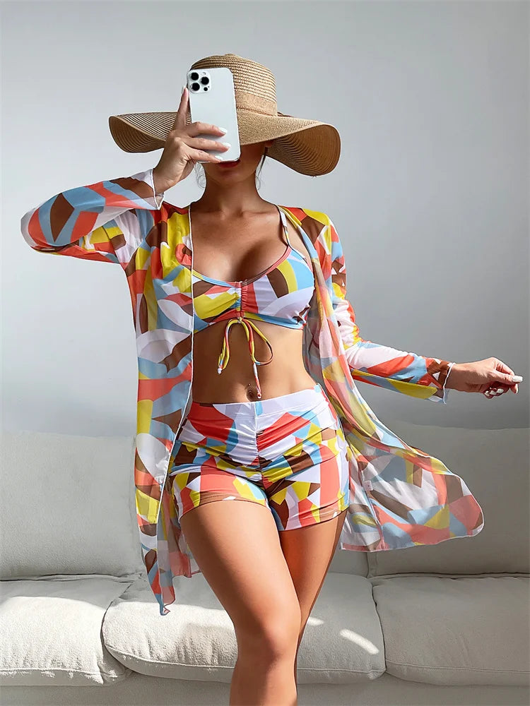 Mary – Modernt Högmidjat Dam Bikini med Långa Ärmar