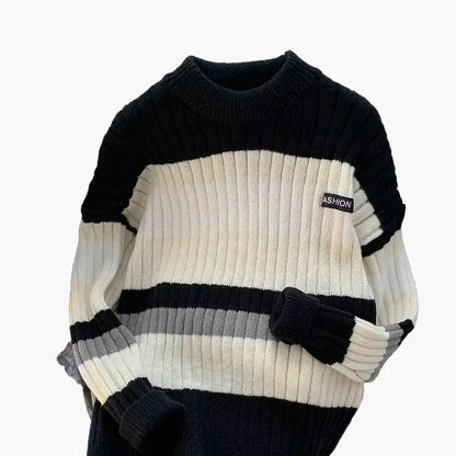 Herr Stickad Randig Tröja – Modern och Varm Höst/Vinterstil