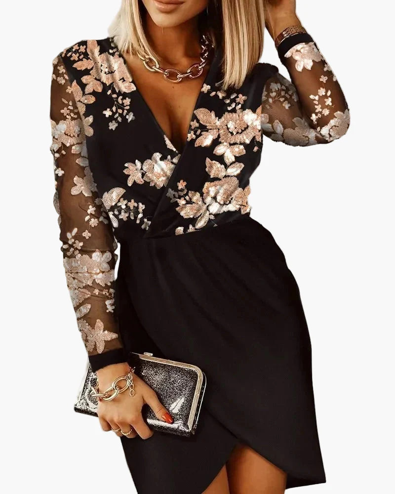 Damklänning Partyklänning Elegant Festlook med Paljettdetaljer och Asymmetrisk Design