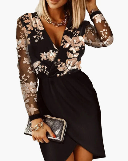 Damklänning Partyklänning Elegant Festlook med Paljettdetaljer och Asymmetrisk Design