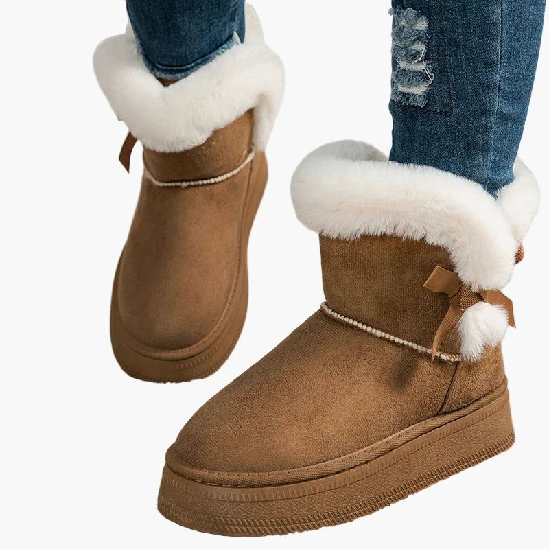 Vinterboots för dam med värmande foder och söt rosett – Perfekta för kalla dagar