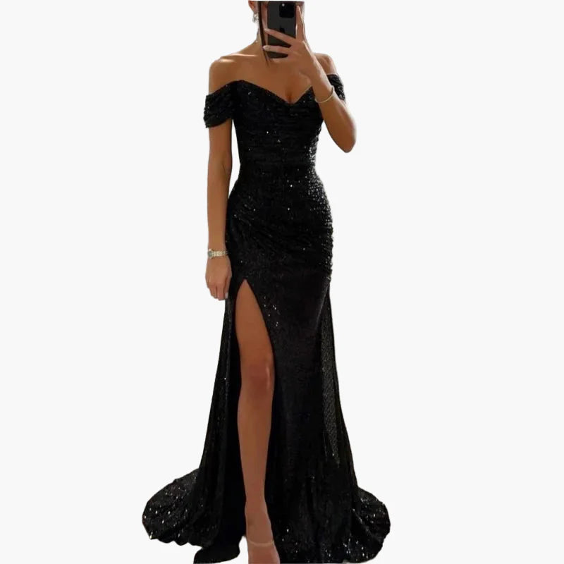 Damklänning Off-Shoulder Elegant Festklänning med Slits för Kväll & Bal