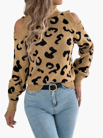 Damtröja med trendigt leopardmönster och kalla axlar – Perfekt för vardag och fest