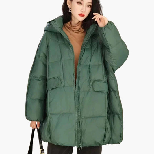 Damjacka Vinter Oversized Pufferjacka med Huva – Trendigt och Varmt Ytterplagg