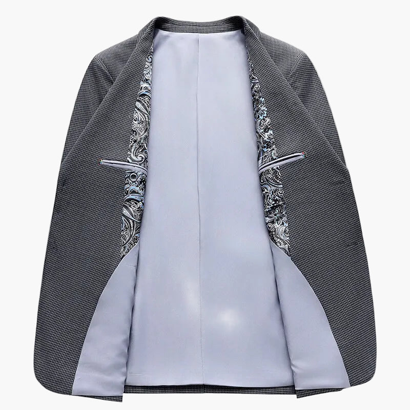 Herr Kavaj Modern Slim Fit Rutigt Mönster – Elegant Blazer för Kontor och Fest