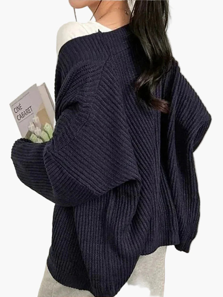 Damers avslappnad oversized stickad cardigan – perfekt för vardagsbruk och mysiga dagar