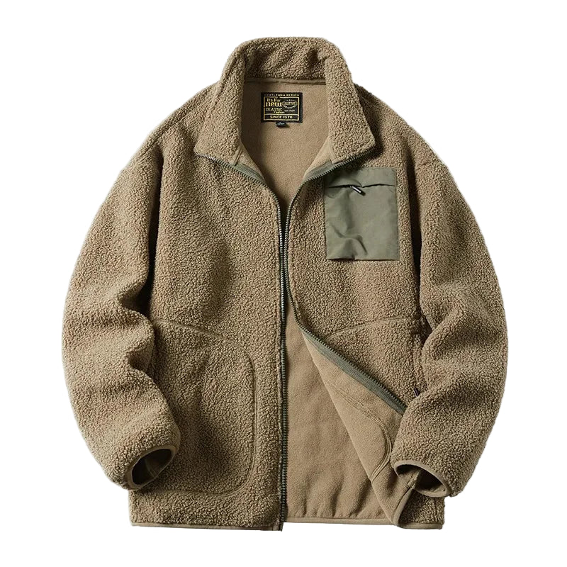Herrar Unisex Teddyjacka med Fleecefoder – Avslappnad Vardagsstil för Höst och Vinter