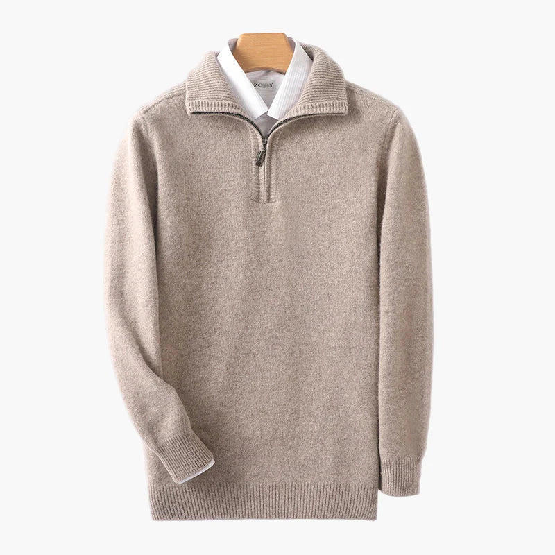 Herr Halvzip Stickad Tröja – Klassisk och Varm Pullover för Vardag och Kontor
