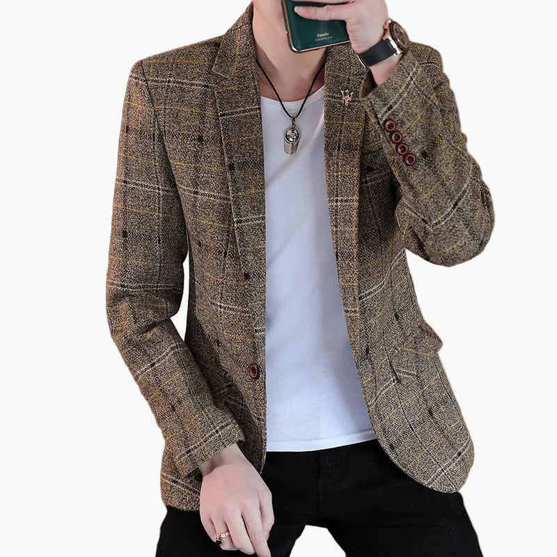 Herr Elegant Rutiga Kavaj – Moderiktig Blazer för Fest och Vardag