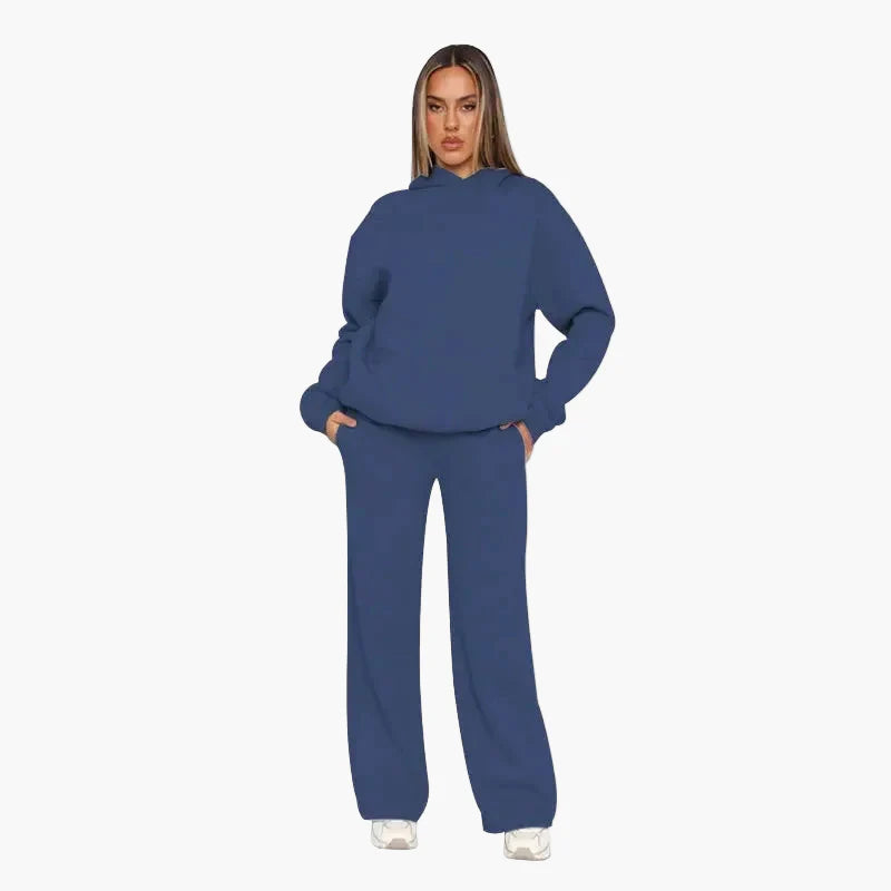 Damset med Hoodie och Vida Byxor – Avslappnad och Trendig Vardagsoutfit