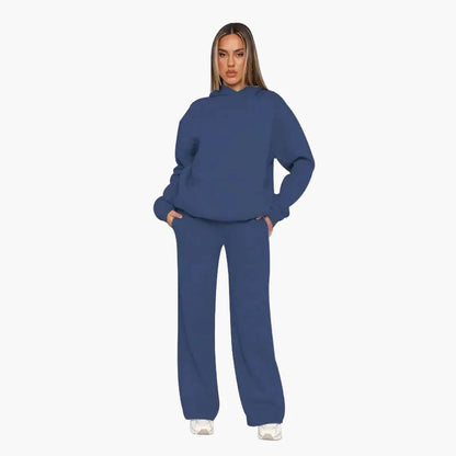 Damset med Hoodie och Vida Byxor – Avslappnad och Trendig Vardagsoutfit