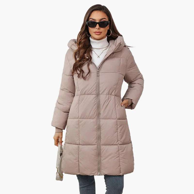 Dam Vinterjacka Lång Puffer Varm Parkas med Huva – Trendig och Funktionell Ytterplagg för Kallt Väder