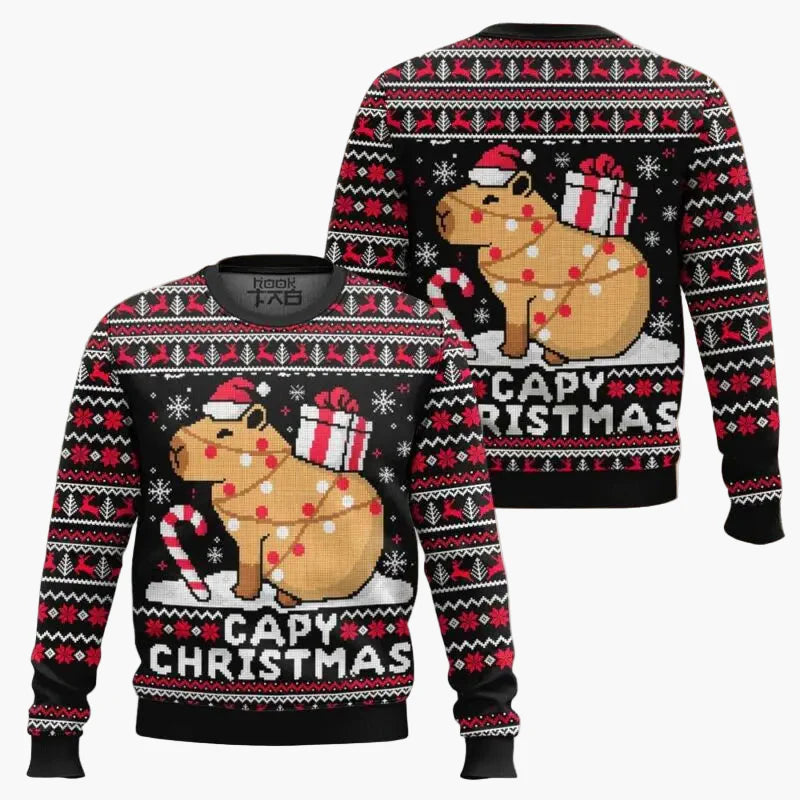 Herr Jultröja med Capybara och Jultema – Rolig Ugly Christmas Sweater för Högtider och Fester