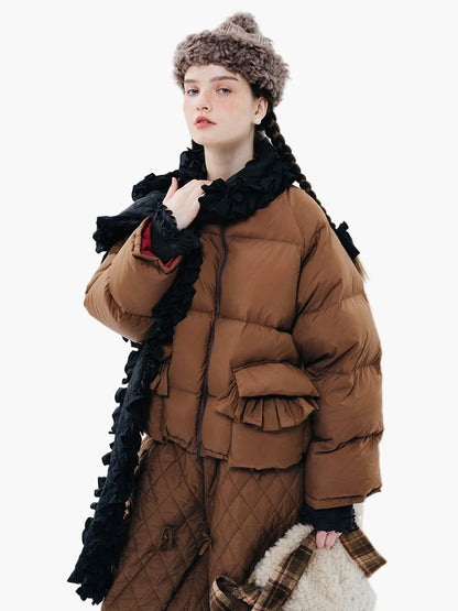 Damjacka Vintage Stil Vadderad Puffjacka för Höst och Vinter – Trendig och Ledig