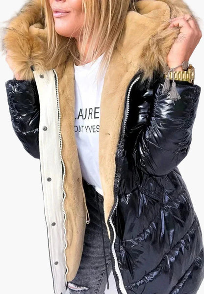 Dam Vinterjacka Parkas med Pälsfoder och Elegant Design – Modern Stil för Kallt Väder