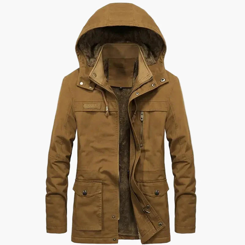 Herrjacka med huva och varm foder – Modern parkas för vinter och höst