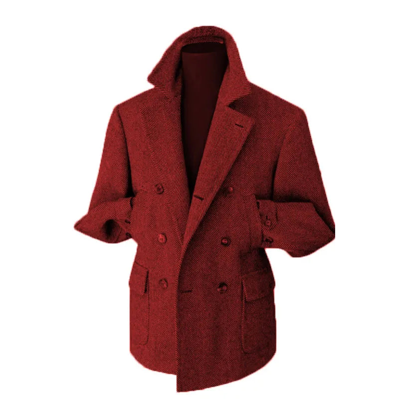 Herr Dubbelknäppt Kavaj – Klassisk Herringbone Vintage Blazer för Fest och Vardag
