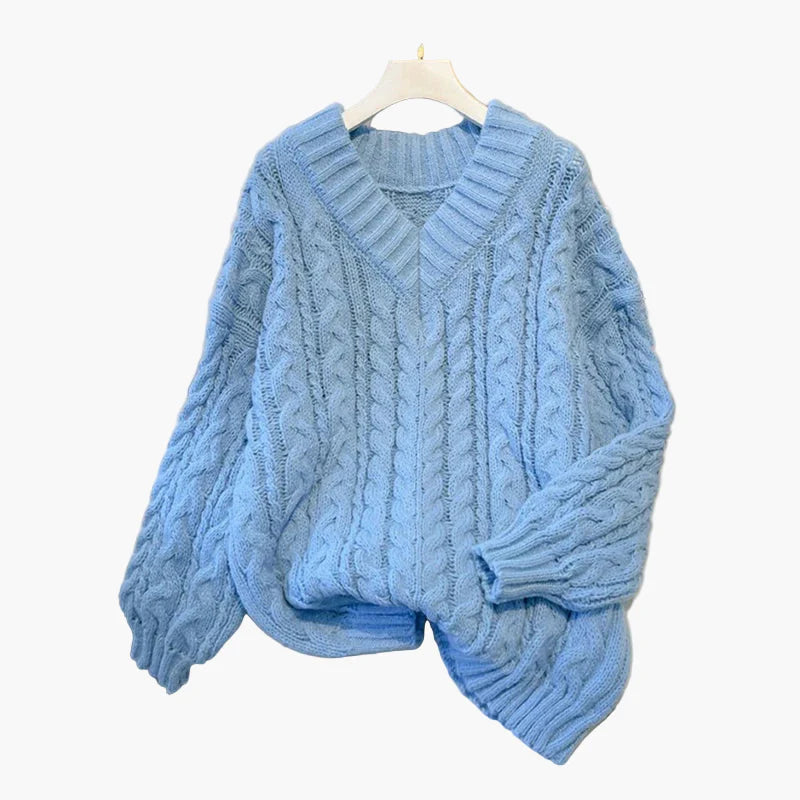 Damstickad V-ringad Oversize Tröja – Trendig och Bekväm Höstmode