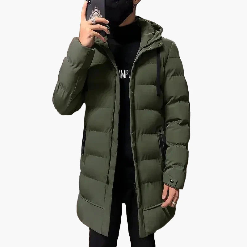 Herr vinterparkas med huva – Modern lång jacka för kallt väder och urban stil