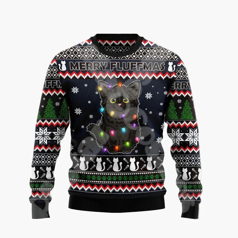 Herr Jultröja Rolig Ugly Christmas Sweater med Sittande Tomte på Skorsten – Perfekt för Julfester