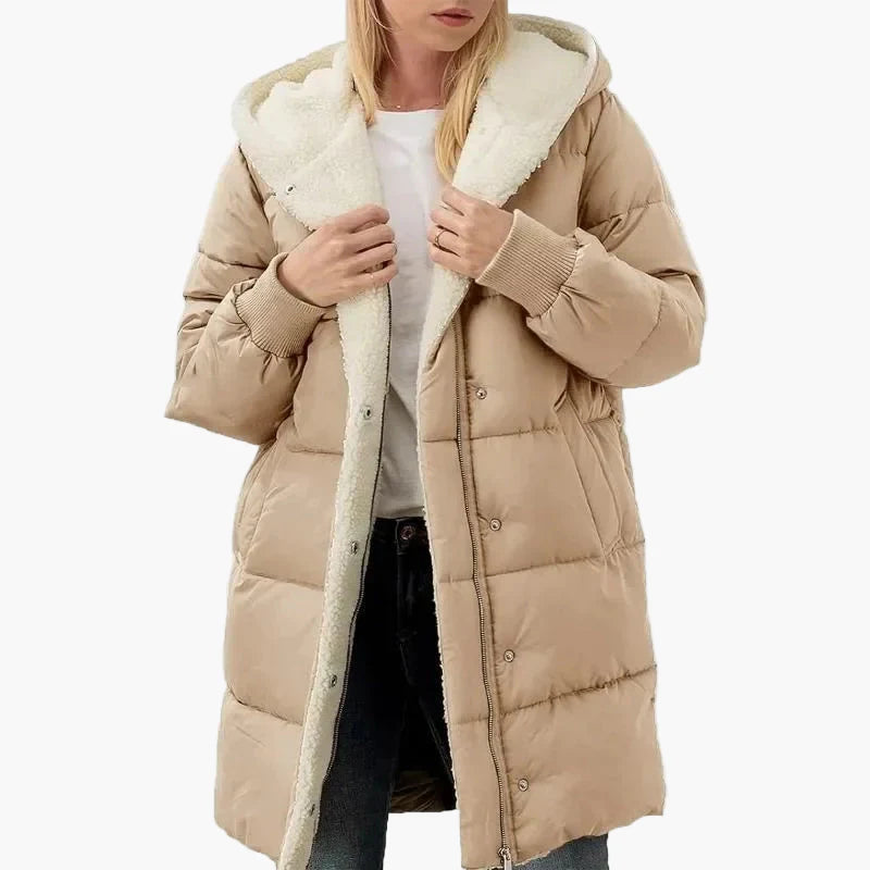 Dam Vinterjacka Lång Puffer Varm Fritidsstil med Huva