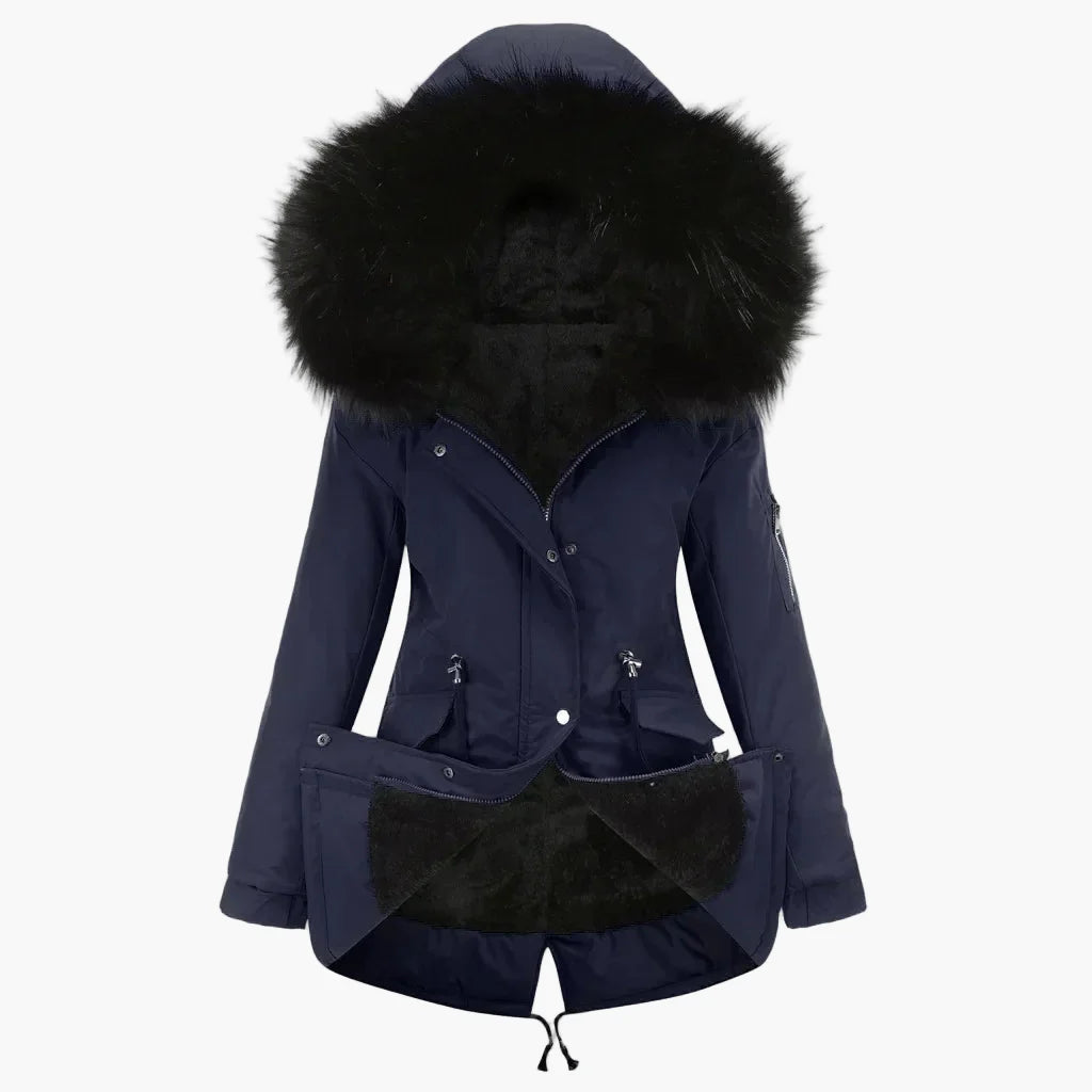 Dam Parkas Vinterjacka med Stor Pälsluva – Elegant Vardagsstil och Värme
