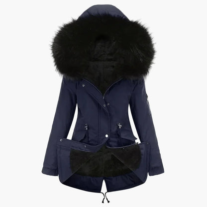 Dam Parkas Vinterjacka med Stor Pälsluva – Elegant Vardagsstil och Värme