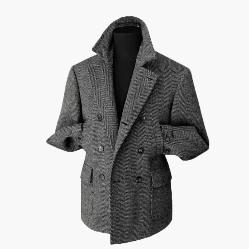 Herr Dubbelknäppt Kavaj – Klassisk Herringbone Vintage Blazer för Fest och Vardag