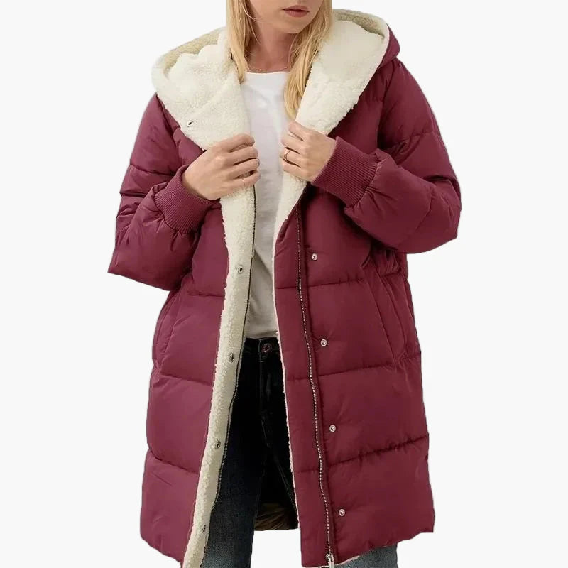 Dam Vinterjacka Lång Puffer Varm Fritidsstil med Huva