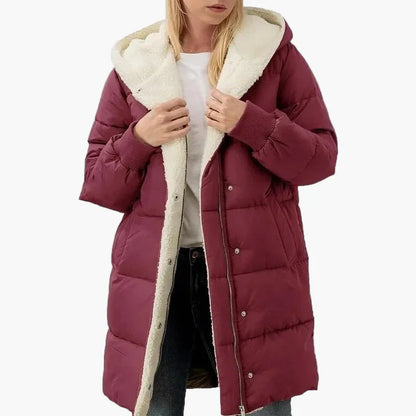 Dam Vinterjacka Lång Puffer Varm Fritidsstil med Huva