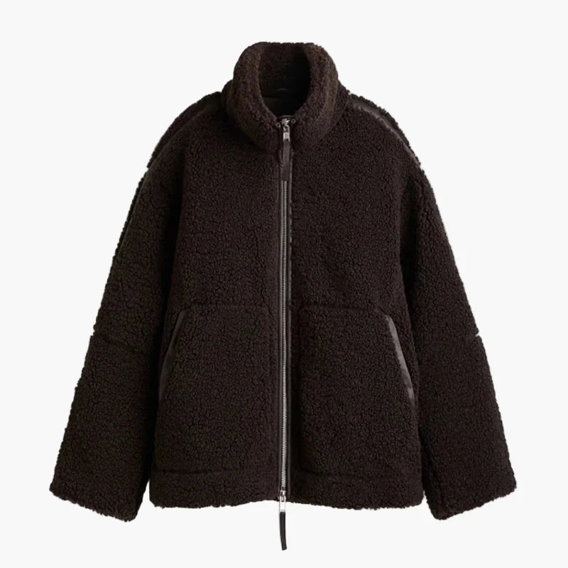 Dam Teddyjacka Oversized Vinterstil – Trendig och Mysig Ytterjacka för Kallt Väder