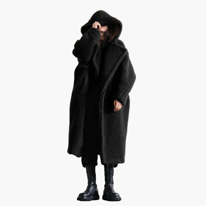 Dam Oversized Teddy Kappa med Huva – Modern Vinterstil & Urban Komfort