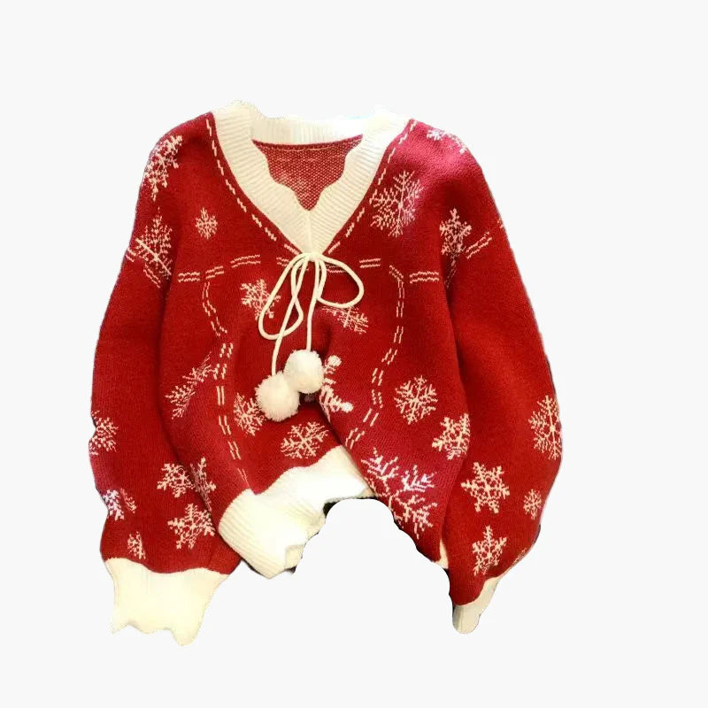 Damkofta med snöflingor och vintermönster - Julinspirerad stickad cardigan