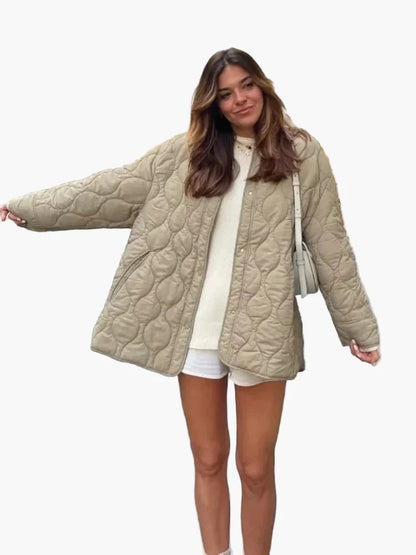 Dam Quiltad Oversize Jacka – Trendig Vår- och Höstjacka för Avslappnad Stil
