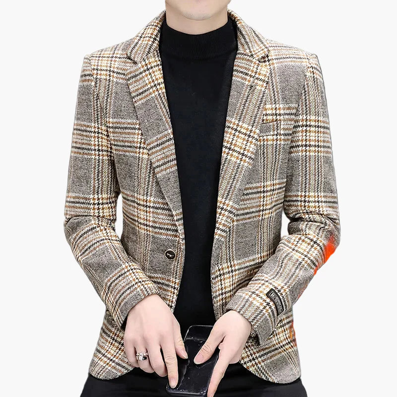 Herr Elegant Rutigt Kavaj Blazer – Modern Affärs- och Feststil