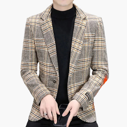 Herr Elegant Rutigt Kavaj Blazer – Modern Affärs- och Feststil