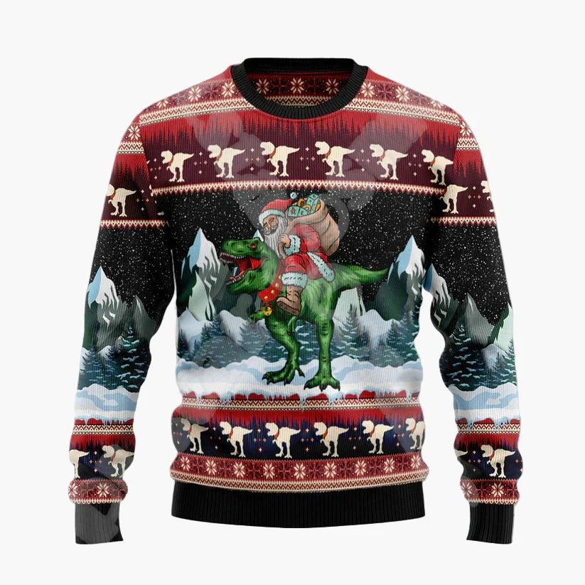 Herr Jultröja Rolig Ugly Christmas Sweater med Sittande Tomte på Skorsten – Perfekt för Julfester