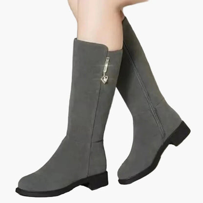 Damskor Knähöga Modeboots med Dragkedja och Hjärtdekor – Perfekta för Vinter och Höst