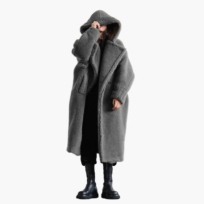 Dam Oversized Teddy Kappa med Huva – Modern Vinterstil & Urban Komfort