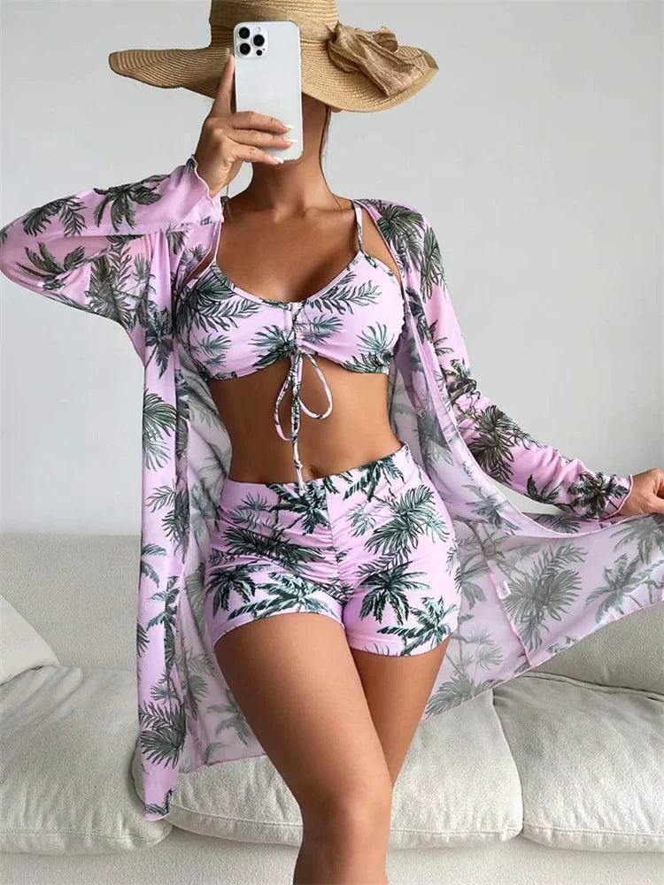 Mary – Modernt Högmidjat Dam Bikini med Långa Ärmar