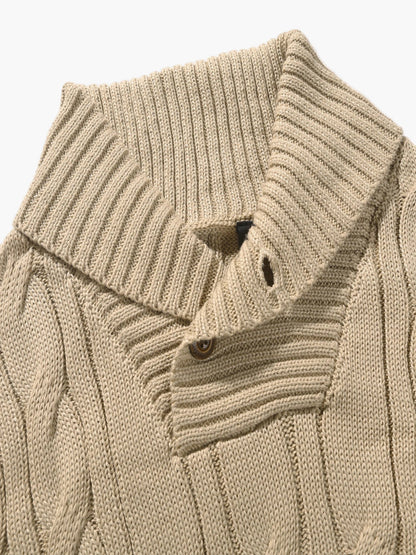 Herrtröja med Kabelstickning och Knappdetalj – Elegant Vardagsstil
