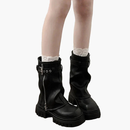 Damers chunky plattform boots med dragkedja och bälte – trendiga höst- och vinterkängor