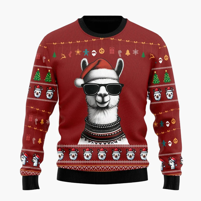 Herr Jultröja Rolig Ugly Christmas Sweater med Llama och Tomteluva – Perfekt för Julfest
