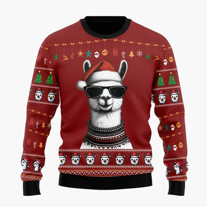 Herr Jultröja Rolig Ugly Christmas Sweater med Llama och Tomteluva – Perfekt för Julfest