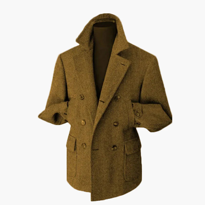 Herr Dubbelknäppt Kavaj – Klassisk Herringbone Vintage Blazer för Fest och Vardag