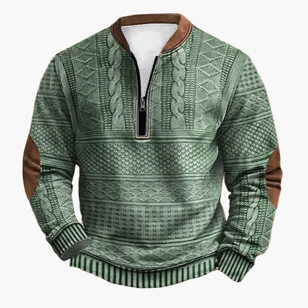 Herrtröja med halv dragkedja – Stickad look, vardagsstil, modern design