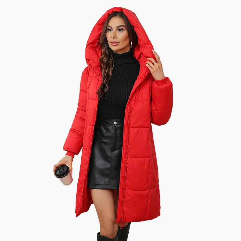 Dam Vinterjacka Lång Puffer Varm Parkas med Huva – Trendig och Funktionell Ytterplagg för Kallt Väder