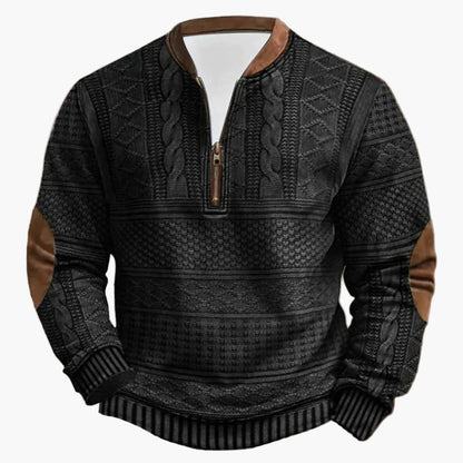 Herrtröja med halv dragkedja – Stickad Look, Retro Casual för Utomhusbruk