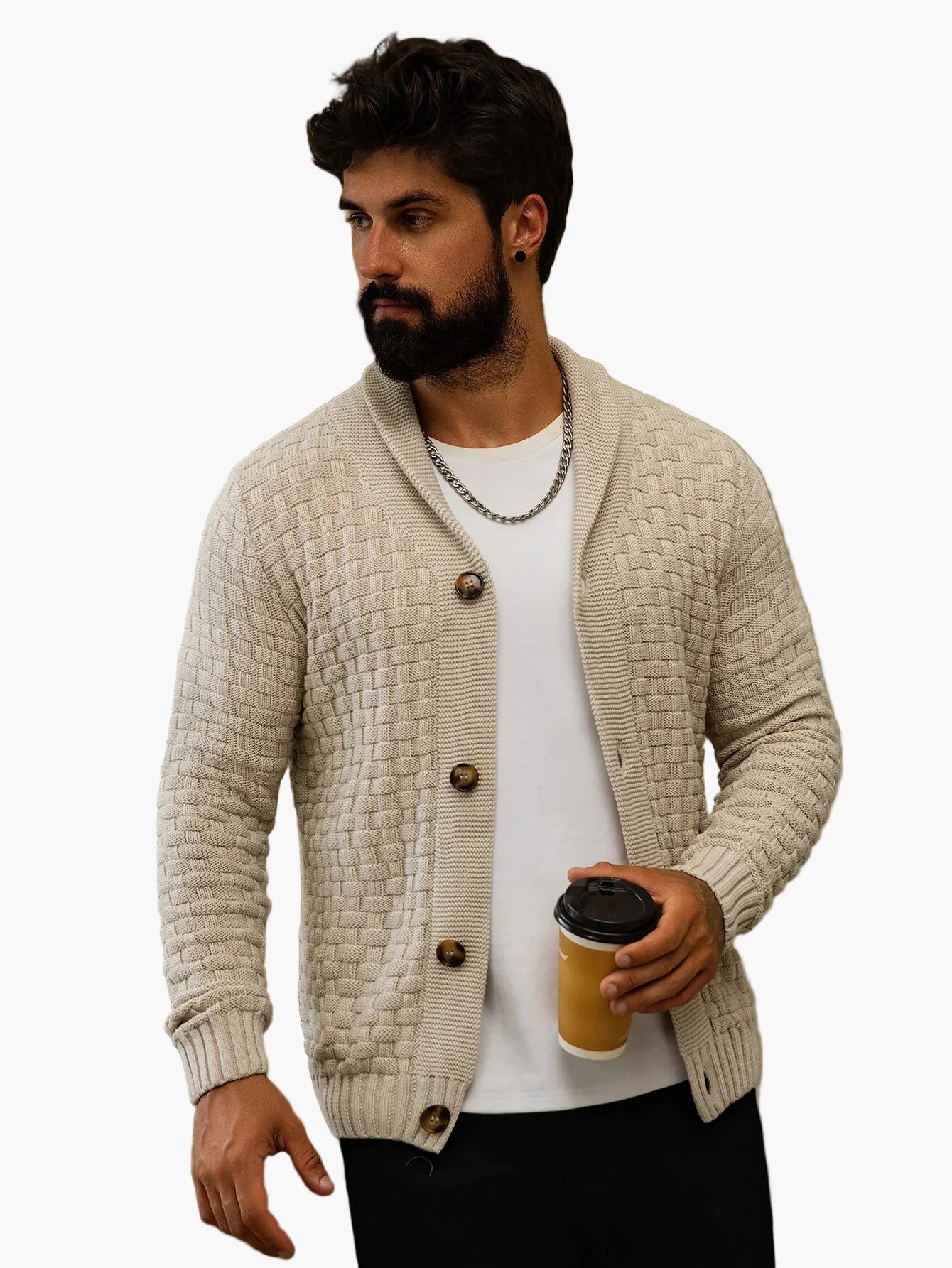 Herrkofta med avslappnad öppen design – stickad vardagskofta för stil och komfort