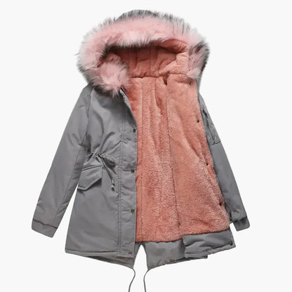 Dam Parkas Vinterjacka med Stor Pälsluva – Elegant Vardagsstil och Värme